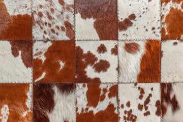 Animal  Cattle Leather Furs Skin Hides Squares Closeup Detail Of Carpet Rug Background