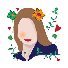 Faceless Abstract lady or female portrait with floral theme vector illustration.