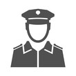 Monochrome simple police officer icon vector flat illustration. Portrait of policeman in uniform