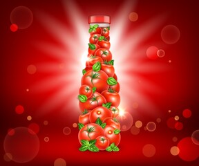 Canvas Print - Realistic Detailed 3d Red Tomato Ketchup Bottle on a Red Background. Vector