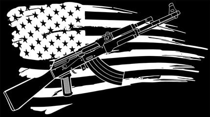 Wall Mural - illustration of USA flag with an AK 47 Rifle