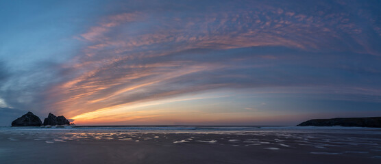 Wall Mural - absolutely stunning landscape images of holywell bay beach in cornwall uk during golden hojur sunset