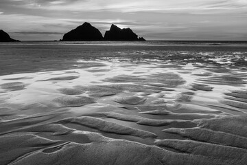 Wall Mural - absolutely beautiful landscape images of holywell bay beach in cornwall uk during golden hojur sunse