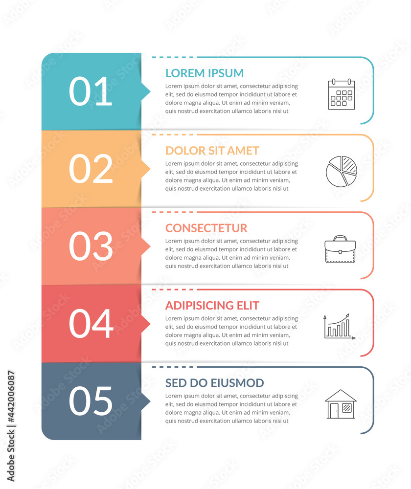 Infographic template with 5 steps, workflow, process chart - obrazy, fototapety, plakaty 