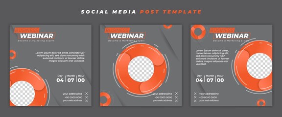 Set of Social media post template. Webinar invitation banner with orange circle design.