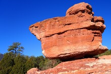 View Of The Balanced Rock Red Rock Formation In The Garden Of The Gods Park In Colorado Springs, Colorado, United States