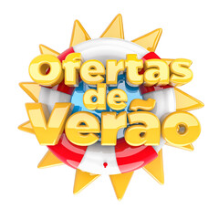 Poster - ofertas de verão, selo 3d, praia, sol, lazer, venda, varejo, comérico, amarelo