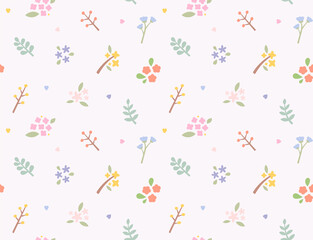 Wall Mural - simple and cute flower and leaf design seamless pattern.