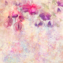 Wall Mural - Pink and purple fuchsia flowers watercolor background