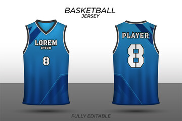 Wall Mural - Basketball jersey design template. Uniform front and back. Sports jersey vector.