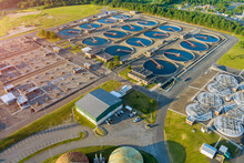 Aerial View Of Drinking Water Treatment Plants For Big City From Water Management