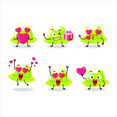 Poster - Green pudding cartoon character with love cute emoticon. Vector illustration