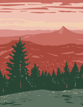 WPA Poster Art Of Siskiyou Mountains Located In Cascade-Siskiyou National Monument In Southwestern Oregon USA Done In Works Project Administration Style Or Federal Art Project Style.