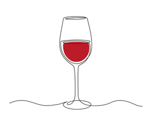 Aufkleber - Continuous one line drawing of red Wine glass. Editable stroke Vector illustration