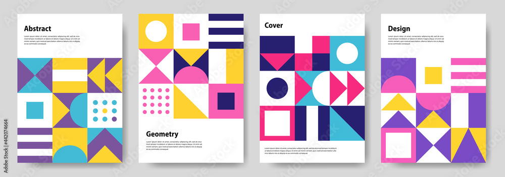A collection of colorful abstract geometric mural design covers. Eps10 vector - obrazy, fototapety, plakaty 