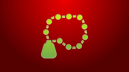 Poster - Green line Rosary beads religion icon isolated on red background. 4K Video motion graphic animation