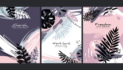 Wall Mural - Set of trendy abstract creative and art templates with floral and painting elements. Design for notebook, banner, cover, wallpaper, posters and other