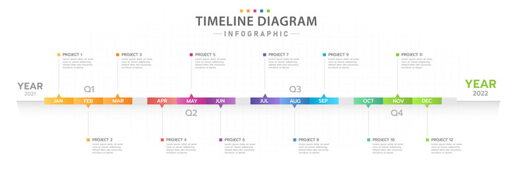 Wall Mural - Infographic template for business. 12 Months modern Timeline diagram calendar, presentation vector infographic.