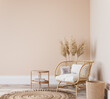 Bright Scandinavian living room design, home mockup in minimal interior background, 3d render
