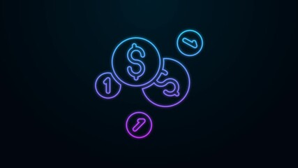 Sticker - Glowing neon line Coin money with dollar symbol icon isolated on black background. Banking currency sign. Cash symbol. 4K Video motion graphic animation