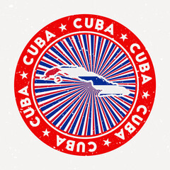 Wall Mural - Cuba round stamp. Logo of country with flag. Vintage badge with circular text and stars, vector illustration.