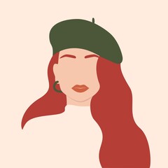 Wall Mural - Abstract woman portrait. Stylish red haired young girl, minimalist contemporary poster, female face, vector fashion art