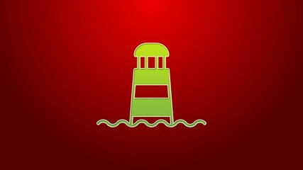 Canvas Print - Green line Lighthouse icon isolated on red background. 4K Video motion graphic animation