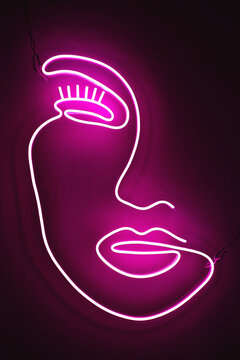 Pink neon sign beauty face. Trendy style. Neon sign. Custom neon. Home decor.