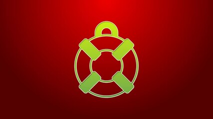 Sticker - Green line Lifebuoy icon isolated on red background. Lifebelt symbol. 4K Video motion graphic animation