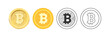 Decentralized virtual currency for payment and transactions, isolated bitcoin icons in realistic, flat and line style. Golden coins, electronic exchange and financial profit, vector illustration