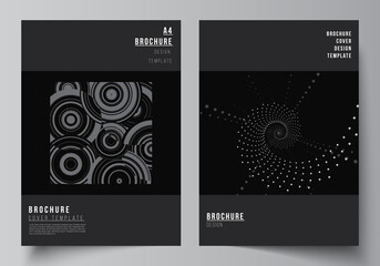 Wall Mural - Vector layout of A4 cover mockups templates for brochure, flyer layout, booklet, cover design, book design. Abstract technology black color science background. Digital data. Minimalist high tech.