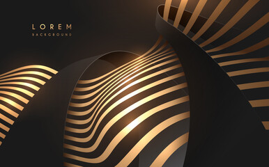Wall Mural - Abstract black and gold waved lines background