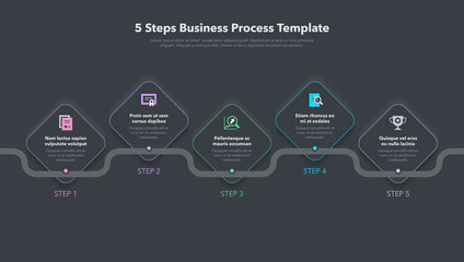 Aufkleber - Modern business process template with 5 steps - dark version. Easy to use for your website or presentation.