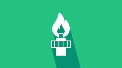 Poster - White Oil rig with fire icon isolated on green background. Gas tower. Industrial object. 4K Video motion graphic animation