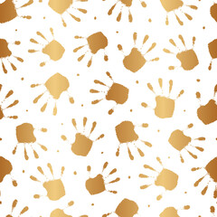 Wall Mural - Vector seamless pattern. Gold hand drawn background. Repeated pattern handprint. Repeating abstract golden texture. Hand print patern for design foil, wallpapers, gift wrappers, cases, tiles, prints