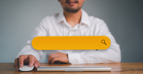 Leinwandbilder - Data Search Technology Search Engine Optimization. man's hands are using a computer keyboard to Searching for information. Using Search Console with your website.