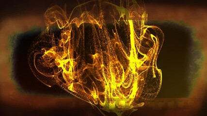 Sticker - Animation of ball of orange and yellow liquid flame moving on dark background