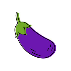 Wall Mural - Eggplant. Vegetable sketch. Color simple icon. Hand drawn vector doodle illustration