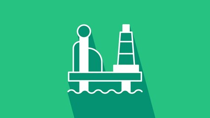 Poster - White Oil platform in the sea icon isolated on green background. Drilling rig at sea. Oil platform, gas fuel, industry offshore. 4K Video motion graphic animation