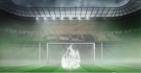 Wall Mural - Composition of white flames at empty football stadium