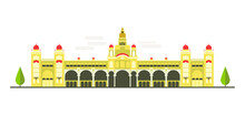 Cartoon Symbols Of India. Popular Tourist Architectural Object: The Mysore Palace, Mysore.