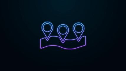 Sticker - Glowing neon line Map pin icon isolated on black background. Navigation, pointer, location, map, gps, direction, place, compass, search concept. 4K Video motion graphic animation