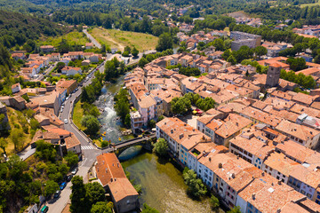 Wall Mural - Panoramic view from above on the city Quillan. France