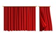 Red curtains. Realistic luxury curtain on golden decor, domestic fabric interior drapery. Silk or velvet scene decoration, theatre or circus portiere. Vector isolated on white 3d objects