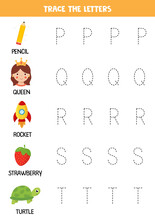 Tracing Letters Of English Alphabet. Writing Practice.