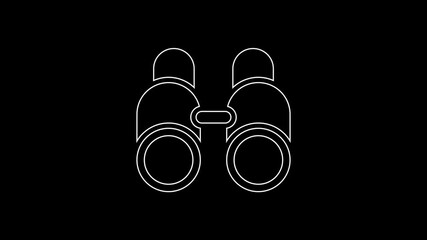 Poster - White line Binoculars icon isolated on black background. Find software sign. Spy equipment symbol. 4K Video motion graphic animation