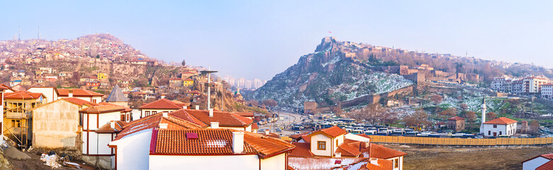 Wall Mural - Panorama of old neighborhood of Ankara with medieval Castle, Turkey