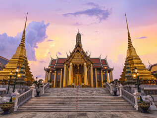 Wat Phra Kaew in twilight, Temple of the Emerald Buddha Wat Phra Kaew is one of Bangkok's most famous tourist sites and it was built in 1782.