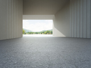 abstract architecture design of modern building. empty parking area floor and concrete wall with mou