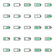 A pack of battery-related icons. Pure energy, electricity and charge thematic.